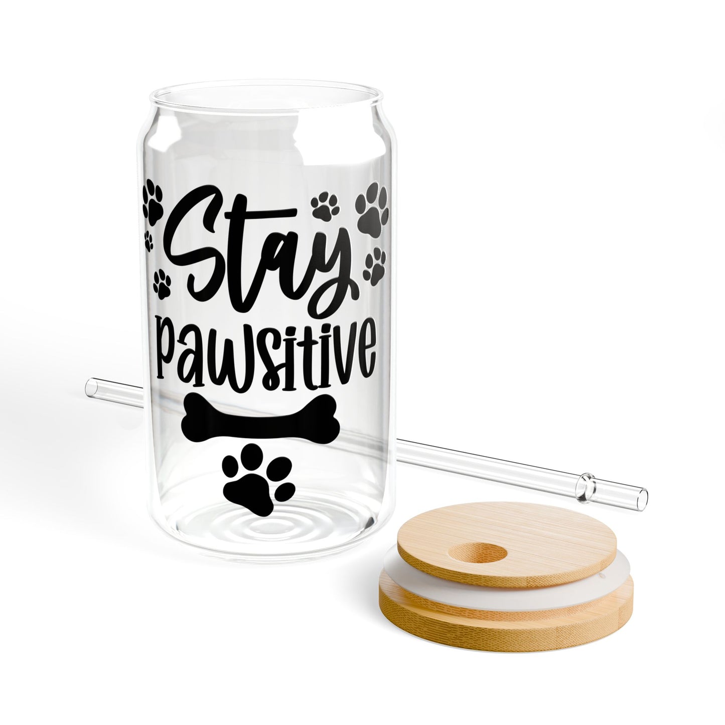 Sipper Glass, Stay Pawsitive 16oz