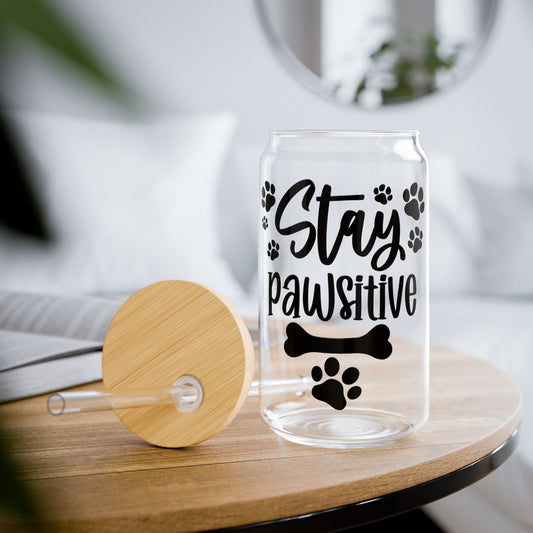 Sipper Glass, Stay Pawsitive 16oz